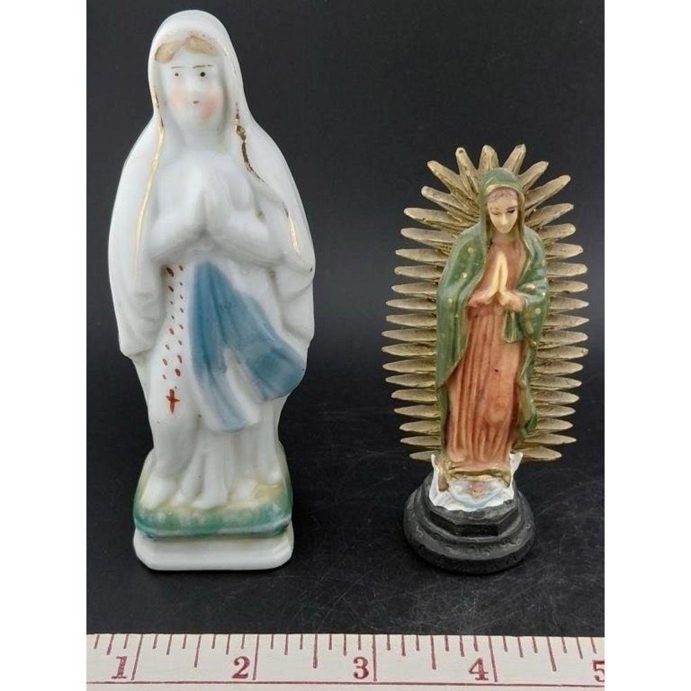Vintage Our Lady of Guadalupe Lourdes Figurines Catholic Chalkware Porcelain